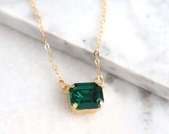 Emerald Necklace, Emerald Green Crystal Necklace, Dark Green Crystal Necklace, Emerald Cut Necklace, Bridesmaids Necklace, Gift For Her