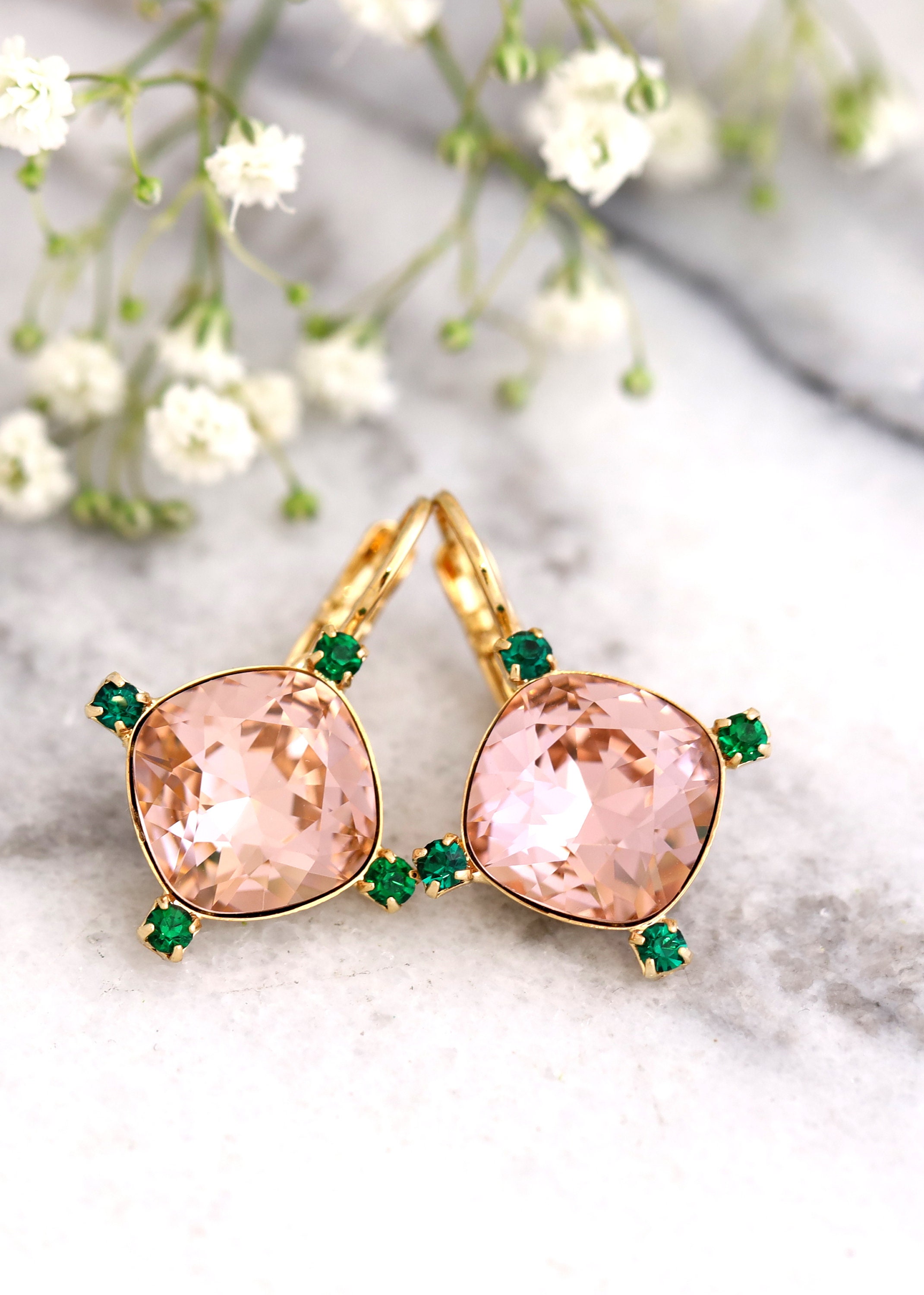 Blush Drop Earrings Pink Green Earrings Bridal Etsy