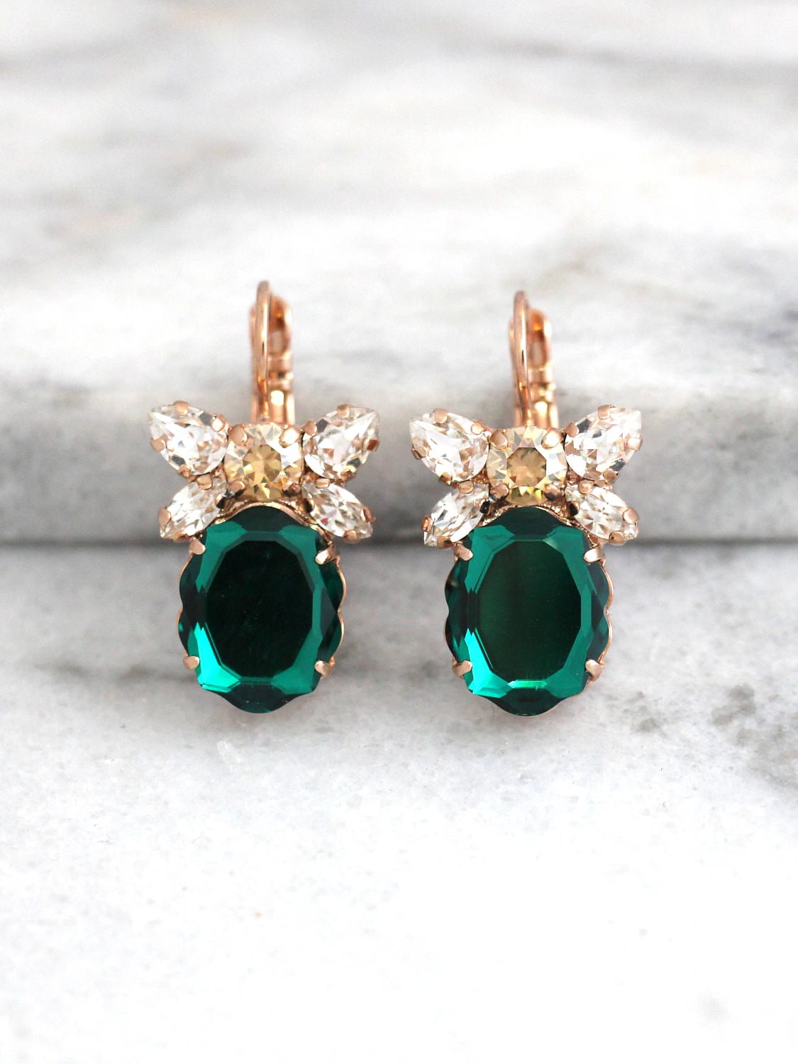 Emerald Drop Earrings, Bridal Drop Earrings, Emerald Dangle Earrings,…