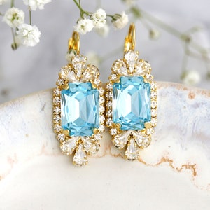 Aquamarine Bridal Earrings, Light Blue Crystal Earrings, Bridal Sky Blue Earrings, Gift For Her, Gift For Her, Light Turquoise Earrings