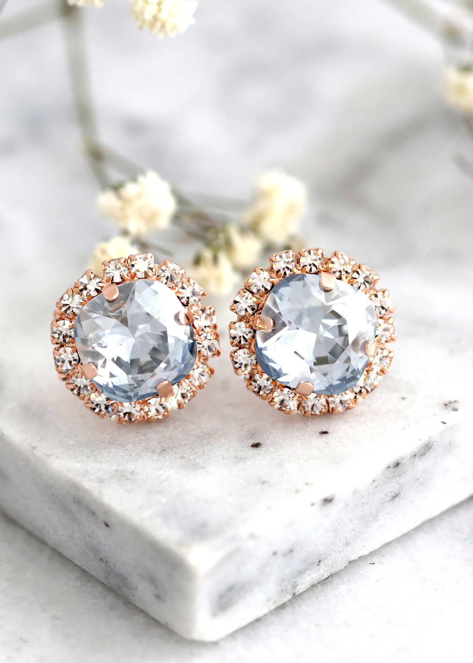Dusty Blue Stud Earrings Dusty Blue Crystal Stud Earrings Etsy