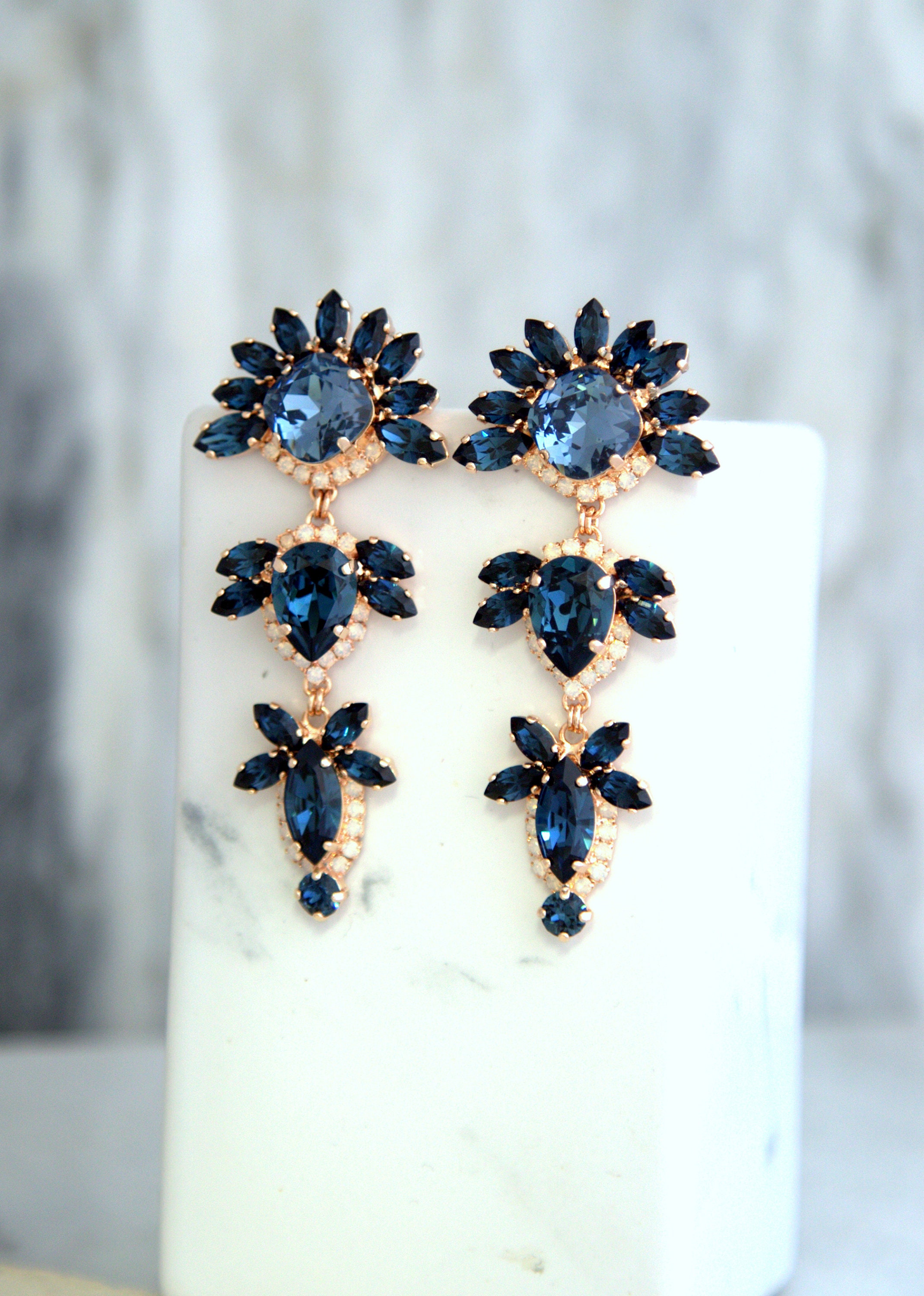 Blue Navy Earrings Bridal Blue Navy LONG Earrings Dark Blue | Etsy