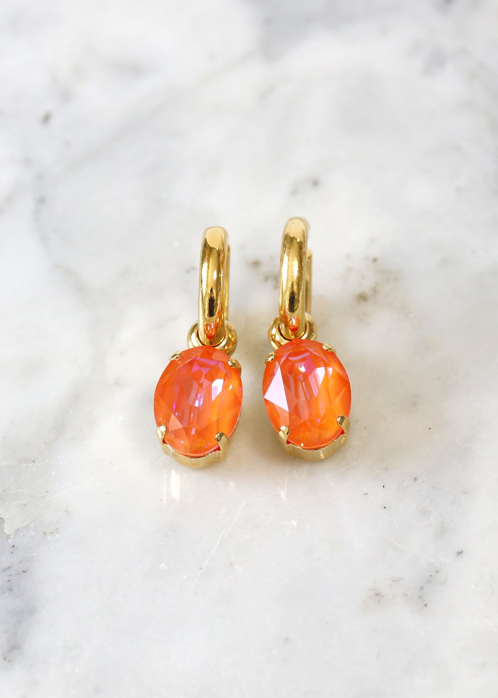 Orange Drop Earrings Orange Crystal Earrings Burnt Orange Etsy