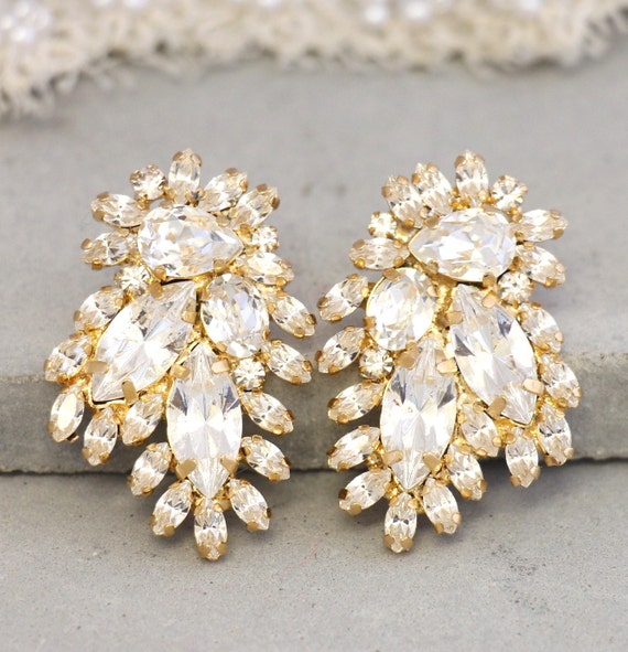 Bridal Cluster Stud Earrings Yellow Gold