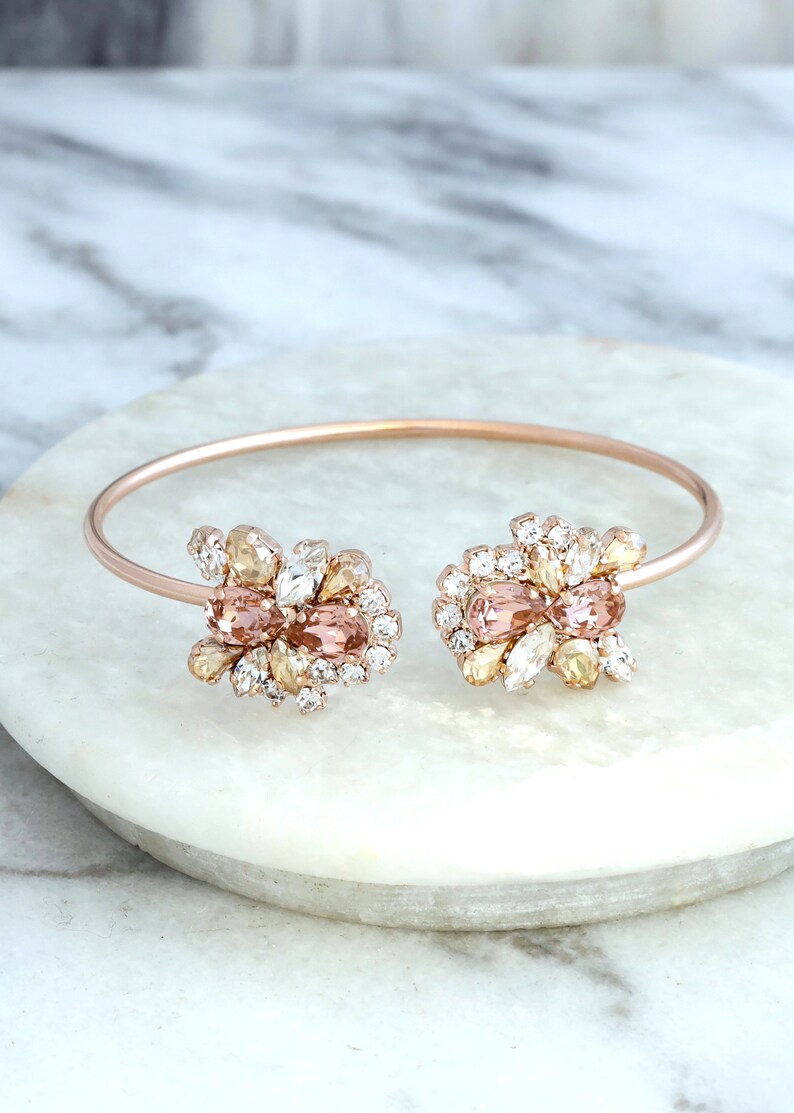 Bridal Bracelet Bridal Rose Gold Bracelet Blush Pink Crystal Etsy