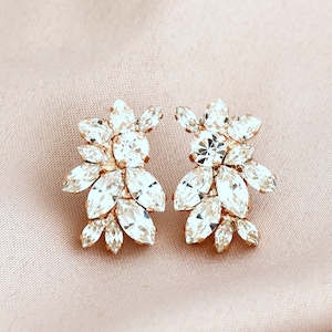 Bridal Earrings, Clear Crystal Bridal Cluster Earrings, Bridal Cluster Crystal Earrings, Crystal Stud Earrings, Bridal Rose Gold Earrings image 1