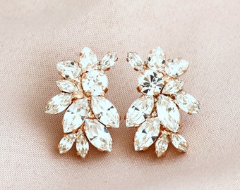 Bridal Earrings, Clear Crystal Bridal Cluster Earrings, Bridal Cluster Crystal Earrings, Crystal Stud Earrings, Bridal Rose Gold Earrings