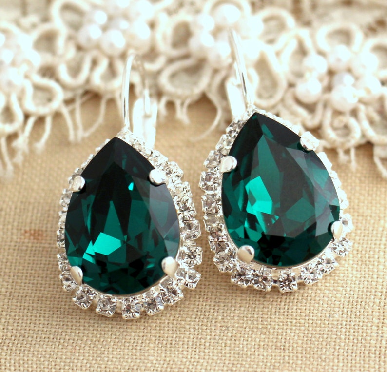 Emerald Earrings Bridal Emerald Earrings Emerald Silver Drop | Etsy