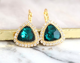 Emerald Drop Earrings, Bridesmaids Emerald Drop Earrings, Bridal Emerald Drop Crystal Earrings, Emerald Green Earrings, Emerald Wedding