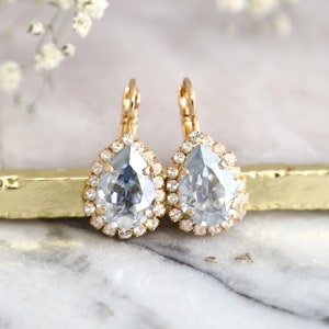 Dusty Blue Drop Earrings, Dusty Blue Bridal Earrings, Light Blue Bridal Earrings, Bridesmaids Earrings, Bridal Blue Shade Crystal Earrings,