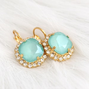 Mint Green Earrings, Seafoam Stud Earrings, Mint Green Opal Earrings, Bridal Light Green Earrings, Bridesmaids Gifts, Gift For Her