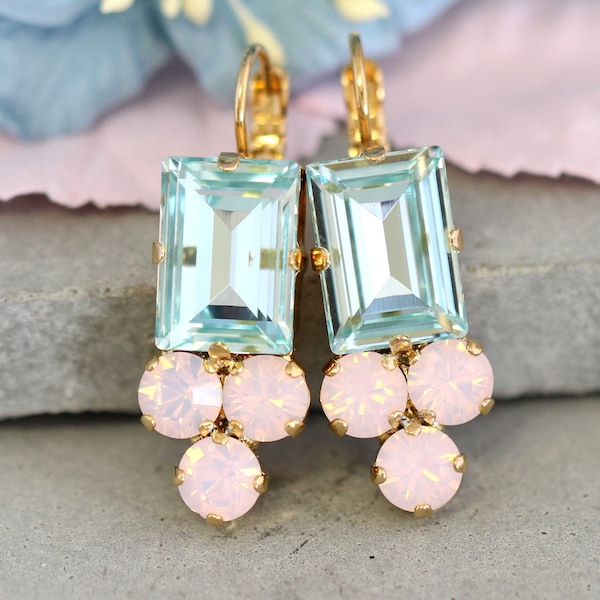 Aquamarine Earrings, Aquamarine Rose  Quartz Earrings,i Pink Aqua Drop Earrings, Bridal Earrings, Bridesmaids Earrings, Gift For Her