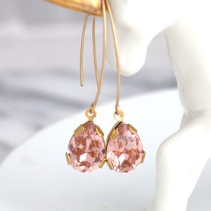 Blush Earrings, Morganite Drop Earrings, Bridal Morganite Earrings, Long Blush Gold Earrings, Sensitive Earrings, Bridesmaids Earrings