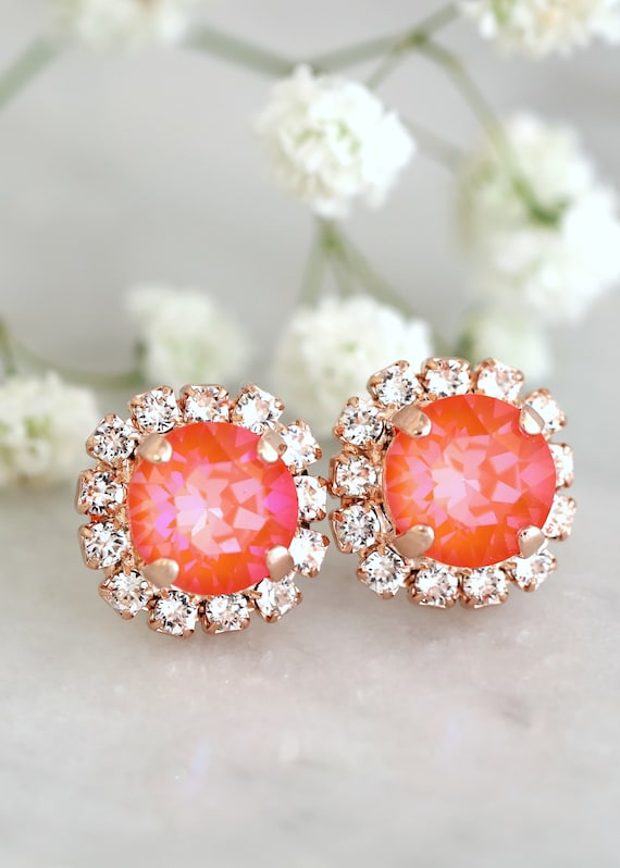 Orange store stone earrings