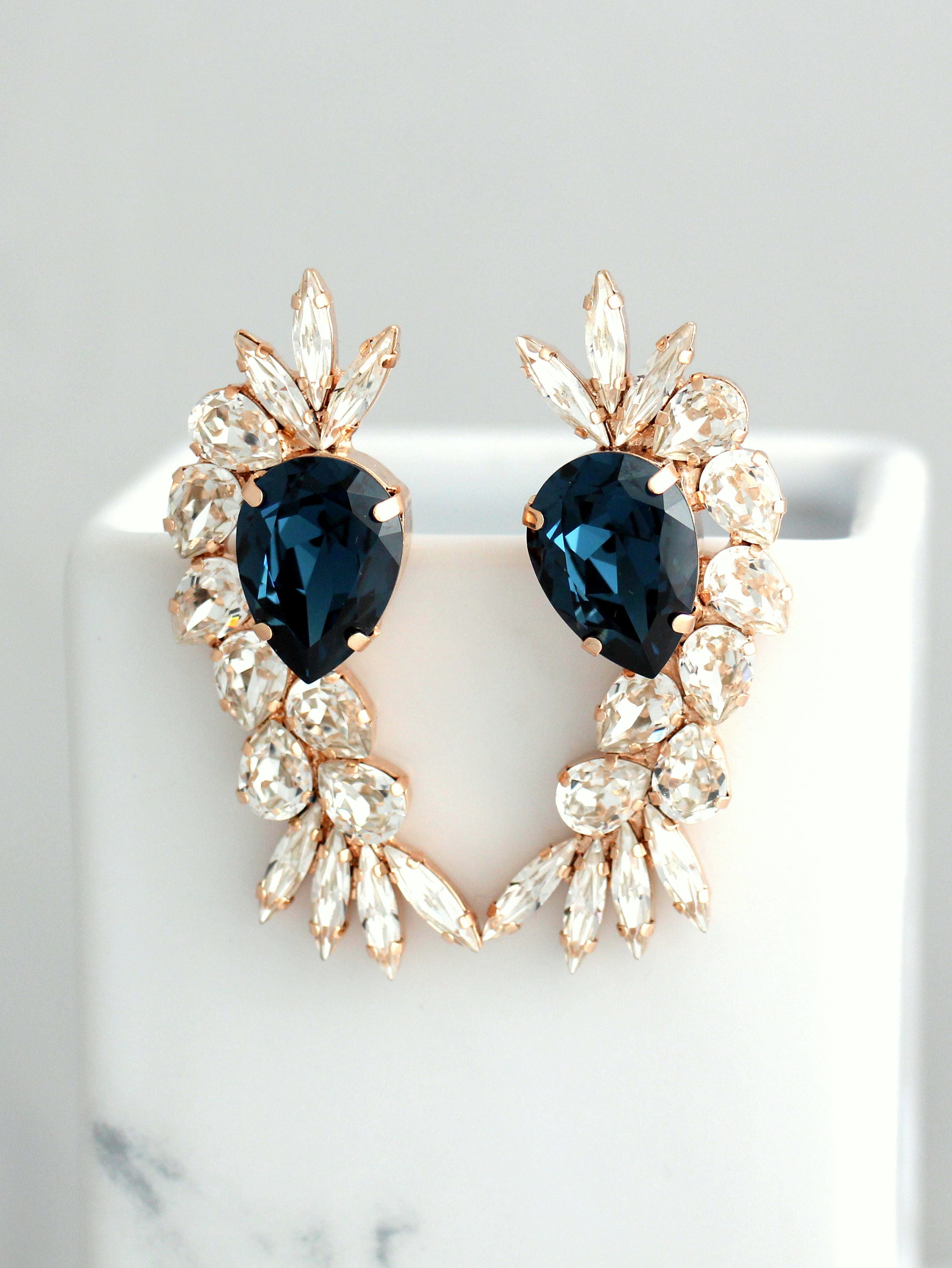 Blue Navy Earrings Statement Earrings Dark Blue Earrings Etsy Australia