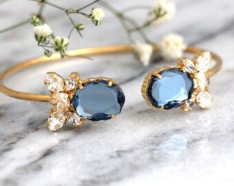 Blue Navy Bracelet, Bridal Blue Navy Bracelet, Blue Navy Champagne Bridal Crystal Cuff Bracelet, Bridal Cuff Bracelet, Bridesmaids Jewelry