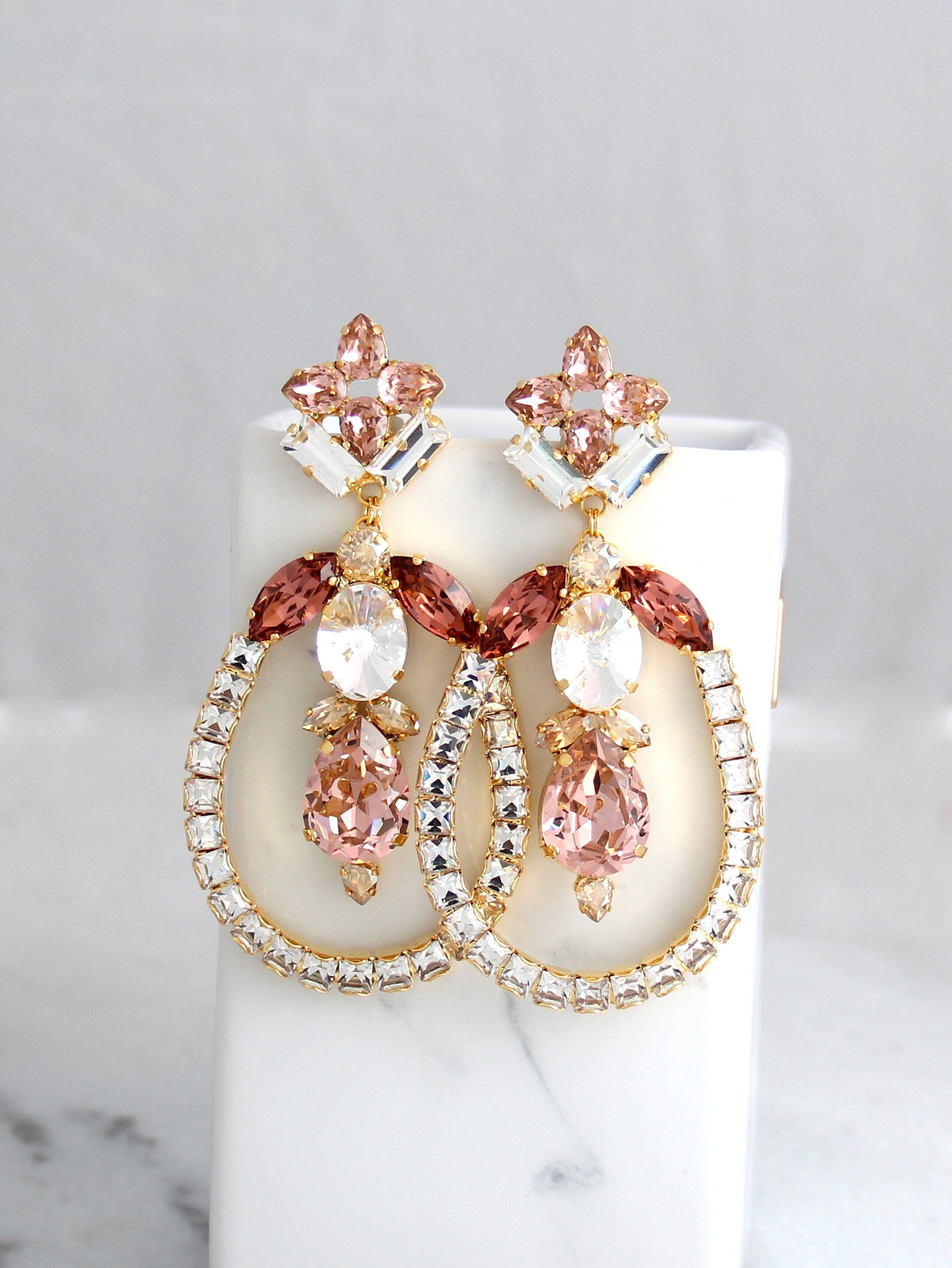 Blush Chandelier Earrings Bridal Rose Gold Earrings Etsy Israel