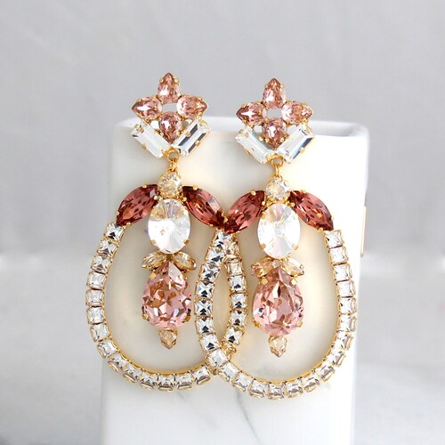 Bridal Hoop Earrings Blush Pink Statement Earrings Big Hoop Etsy Israel