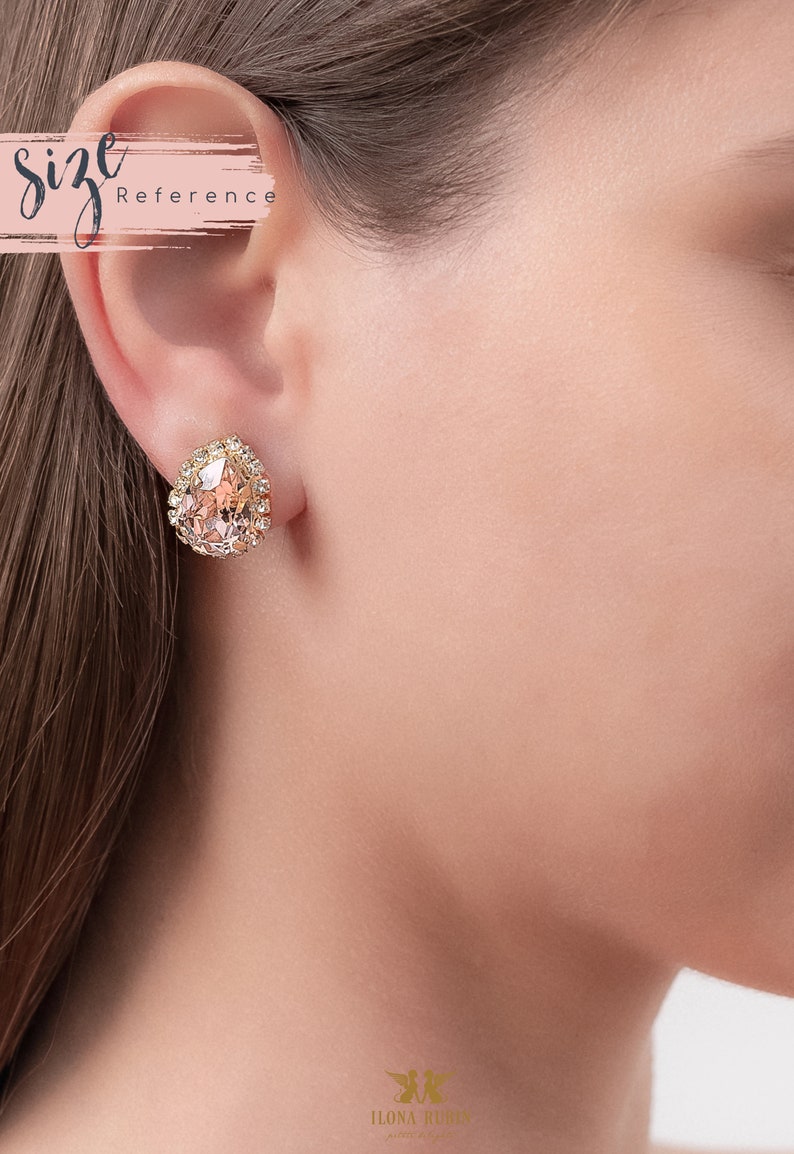Bridal Blush Crystal Stud Earrings, Morganite Stud Earrings, Bridal Blush Studs, Bridal Earrings, Bridesmaids Studs Earrings, Peach Earrings image 4