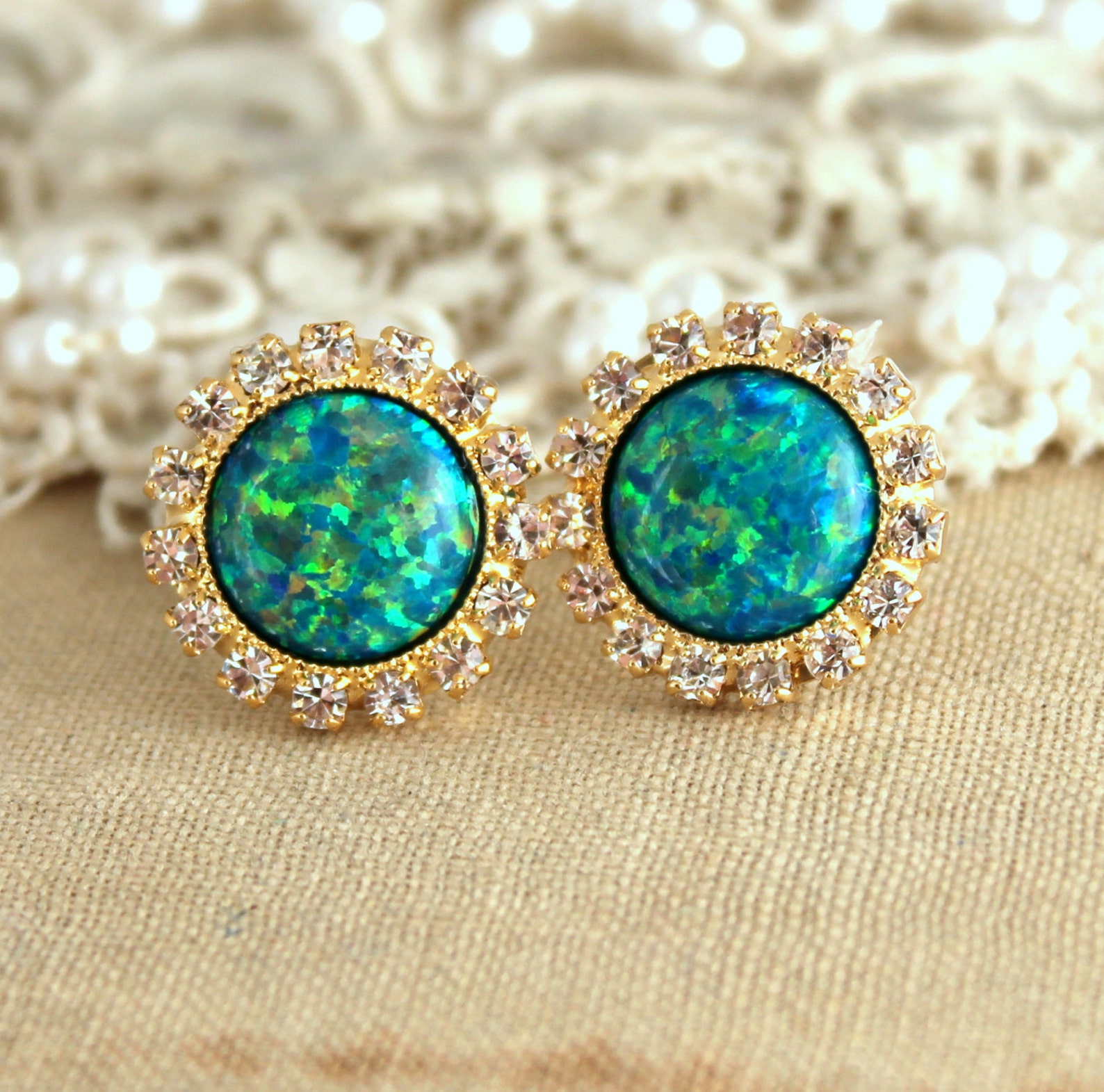 Opal Earrings Opal Stud Earrings Swarovski Earrings Gift Etsy