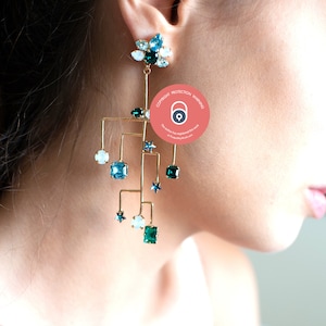 Chandelier Earrings, Long Statement Emerald Earrings, Light Drop Dangle Earrings, Trending Crystal Earrings, Bridal Crystal Earrings image 4