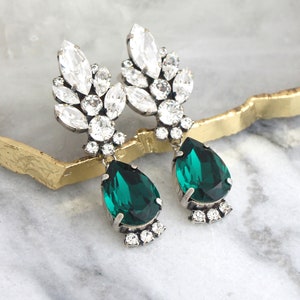 Emerald Earrings, Bridal Emerald, Green Emerald Chandelier Earrings, Green Bridal Earrings, Emerald Crystal Chandelier Crystal Earrings