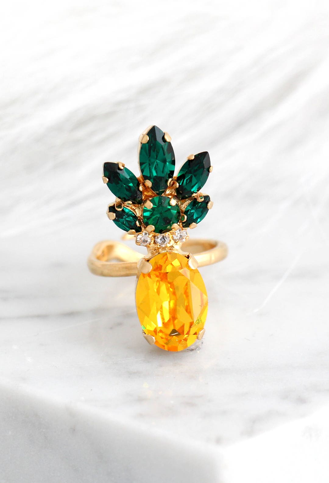 Pineapple Ring, Pineapple Jewelry, Crystal Cocktail Ring, Tropical