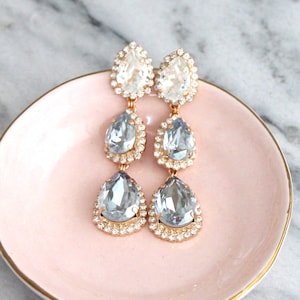 Pendientes azul polvoriento, pendientes de araña de novia azul polvoriento, pendientes de novia azul polvoriento, lámparas de araña azul polvoriento, pendientes largos azul polvoriento