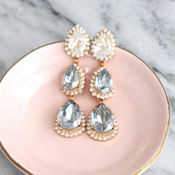 Pendientes azul polvoriento, pendientes de araña de novia azul polvoriento, pendientes de novia azul polvoriento, lámparas de araña azul polvoriento, pendientes largos azul polvoriento