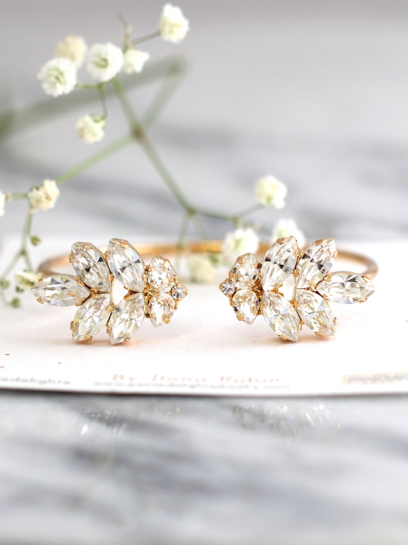 Bridal Wedding Bracelet, Bridal Crystal Gold Bracelet, Bridal Crystal Cuff, Bridesmaids Jewelry, Cuff Bracelet, Open cuff Crystal Bracelet image 3