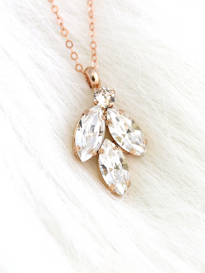 Bridal White Crystal Necklace, Bridal Rose Gold Necklace, White Crystal Cluster Necklace, Bridal Necklace, Gift for her, Crystal Necklace image 1