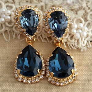 Blue Navy Chandelier Earrings, Blue Navy Crystal Earrings, Dark Blue Bridal Chandelier Earrings, Sapphire Blue Crystal Earrings image 5