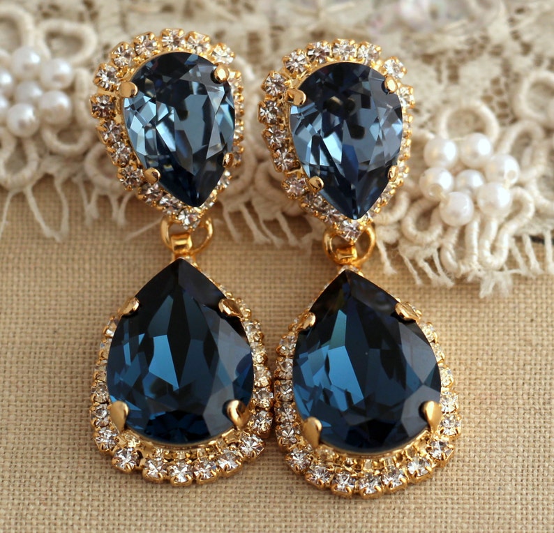 Blue Navy Chandelier Earrings, Blue Navy Crystal Earrings, Dark Blue Bridal Chandelier Earrings, Sapphire Blue Crystal Earrings image 5