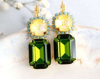 Buy Green Yellow Drop Earrings, Lemon Green Crystal Earrings