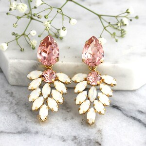 Bridal Blush Long Earrings, Blush Pink Crystal Chandelier, Peach Bridal Earrings, Blush Rose Chandelier Earrings, Morganite Earrings image 3