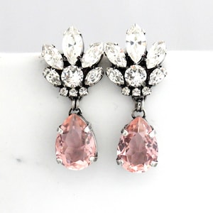 Bridal Chandeliers, Blush Chandelier, Morganite Earrings, Bridal Earrings, Rose Gold Bridal Earrings, Bridal Peach Drop Earrings