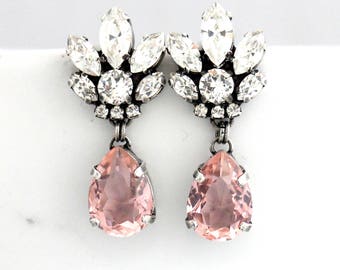 Bridal Chandeliers, Blush Chandelier, Morganite Earrings, Bridal Earrings, Rose Gold Bridal Earrings, Bridal Peach Drop Earrings