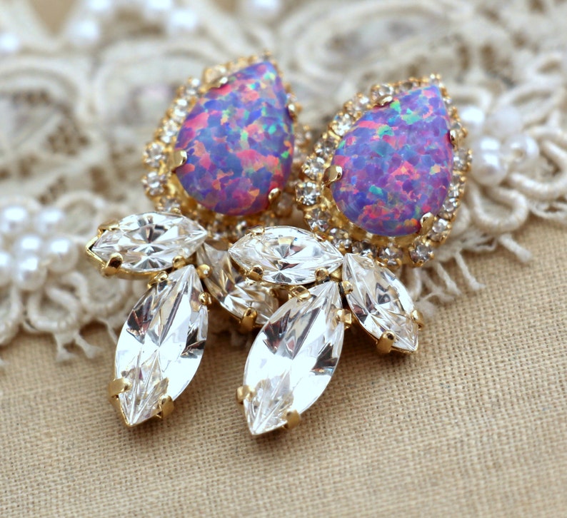 Purple Opal Crystal Earrings Purple Stud Bridal Earrings - Etsy