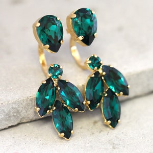 Emerald Earrings,Ear Jacket Earrings,Bridal Chandelier Emerald Earrings ,Dark Green Emerald Ear jacket Earrings, Emerald Floating Earrings