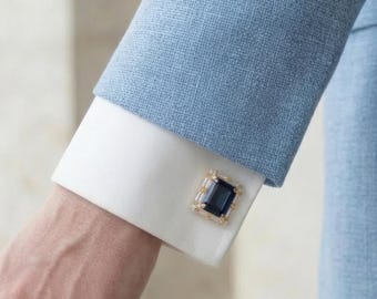 Blue Navy Crystal Cufflinks, Blue Cufflinks, Dark Blue Sapphire Crystal Cufflinks, Cufflinks For Groom, Gift For Men, Groomsman Gift