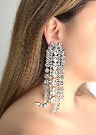 Orecchini Pendenti Lunghi A Goccia Con Ali D'angelo - Clearine - Clip-on, Grigio/nero, Per Sposa