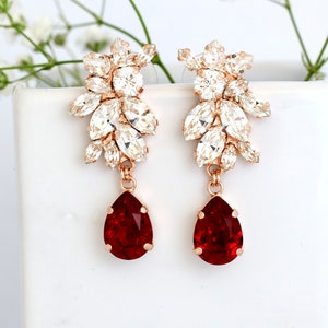 Red Ruby Bridal Earrings, Bridal Red Wine Chandelier Earrings, Red Crystal Drop Earrings, Maroon Crystal Earrings, Bridal Red Earrings image 5