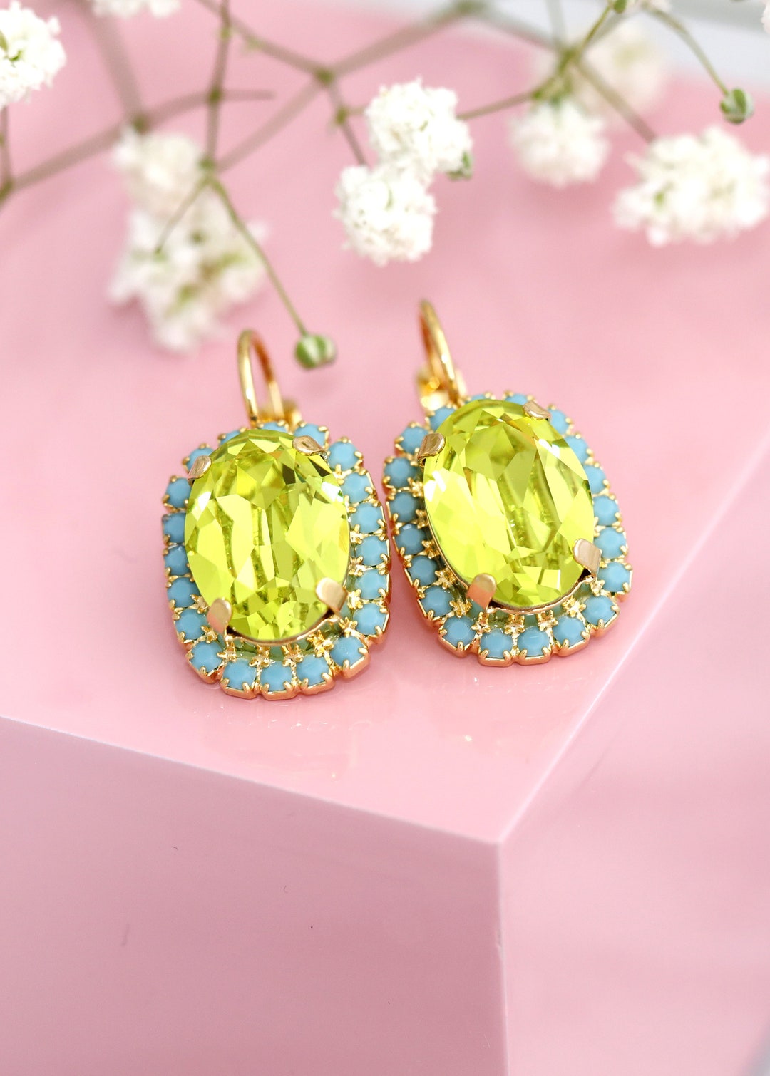 Green Drop Earrings, Citrus Green Drop Earrings, Light Green Drop