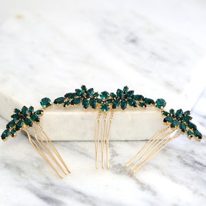 Bridal Hair Comb, Emerald Hair Comb, Hair Side Comb, Bridal Emerald Hair Accessories, Bridal Green Emerald Hair Comb, Emerald Hair Comb image 5