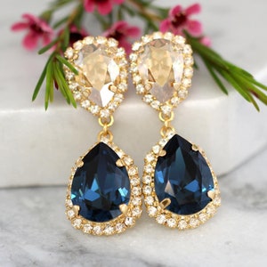 Blue Navy Bridal Earrings, Blue Navy Champagne Earring, Drop earring, Sapphire Blue Chandelier Earring, Mob Blue Navy Chandelier Earrings image 6