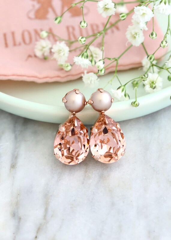 Boucles D'oreilles Clous Vintage - Cristal, Diamant Et Perle Nacrée | Pendantes | Occasion Bon état