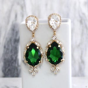 Emerald Earrings, Emerald Long Earrings, Bridal Earrings, Statement Earrings, Emerald Statement Earrings, Green Long Crystal Earrings