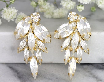 Bridal white Crystal Cluster Earrings, Bridal Rose Gold Earrings, Bridal Earrings, Statement Bridal Earrings, Silver Bridal Crystal Earrings
