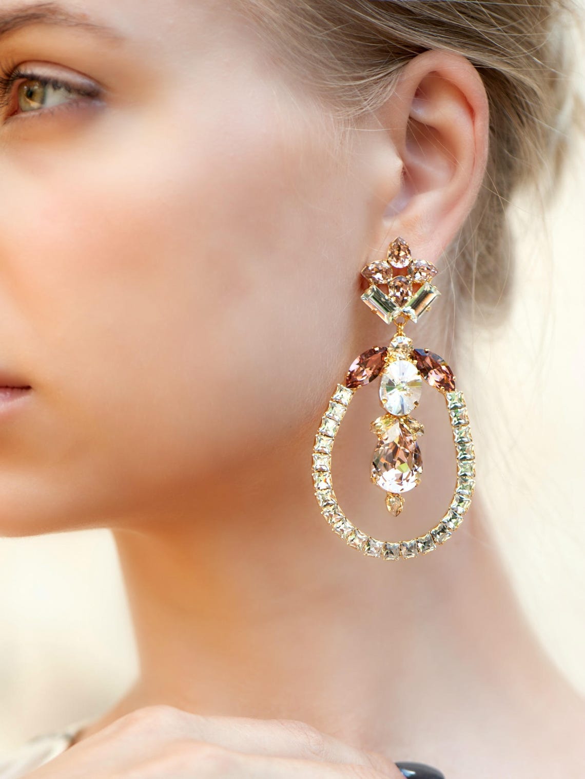 Blush Chandelier Earrings Bridal Rose Gold Earrings Etsy Israel