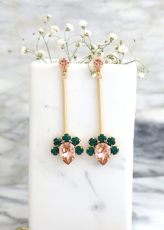 Pink green earrings deals